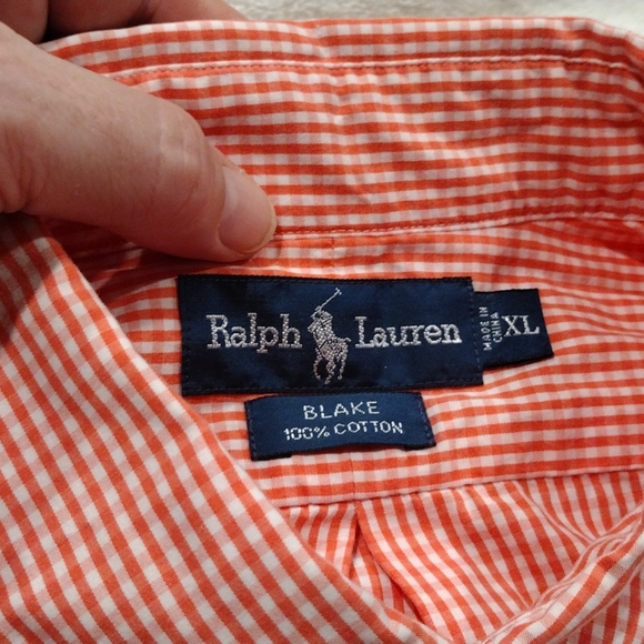 Ralph Lauren xl short sleeve Blake cotton button down shirt salmon and white. - Picture 3 of 11